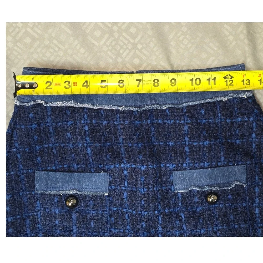 NWOT Kate spade Brooke Street Blue‎ Plaid Tweed Denim Trim Mini Skirt Size 0